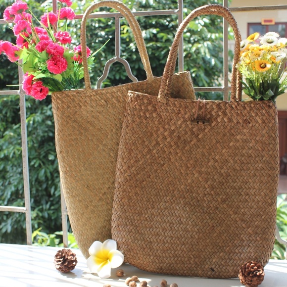 Large Woven Straw Tote Bag Shopping Handbag - Picture 3 of 8